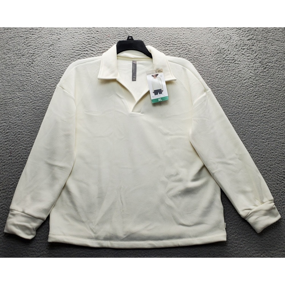 Mondetta Corduroy Fleece Pullover Sweater Women XL Tan Relaxed Fit Drop Shoulder